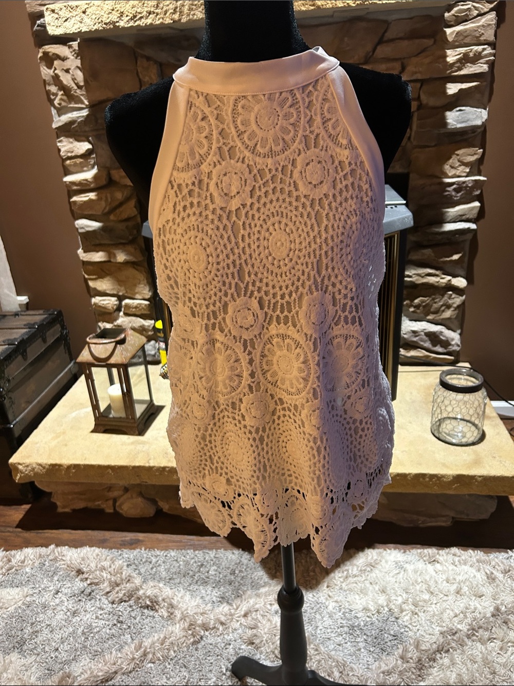 Lace Detailed Mock Neck Tank Halter Top